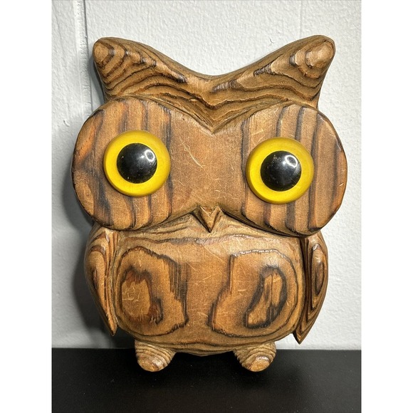 No brand Other - Vintage Wood Hand Carved Owl 6 x 5 Inches Folk art